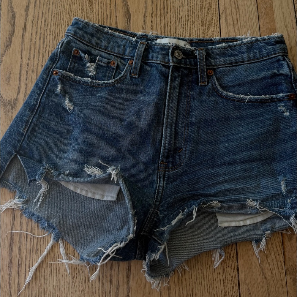 Abercrombie & Fitch High Rise Blue Denim Shorts